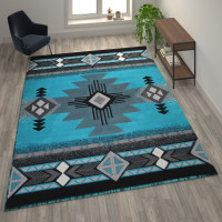Flash Furniture ACD-RGC318-810-TQ-GG Mohave Collection 8' x 10' Turquoise Traditional Southwestern Style Area Rug - Olefin Fibers with Jute Backing